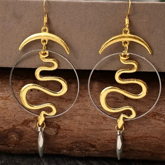 Chic Black, Gold, and Silver Toned Boho Snake Earrings Witchy - Picture 11 of 16